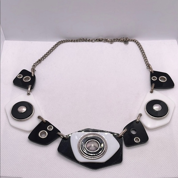 Bijou Terner Silver Black and White Geometric Statement Necklace Chunky Funky - Picture 11 of 11